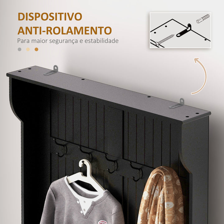 Móvel Cabide de Entrada com Banco Armário de Entrada com Cabide 5 Ganchos e Espaço de Armazenamento 96x34x179,7 cm Preto