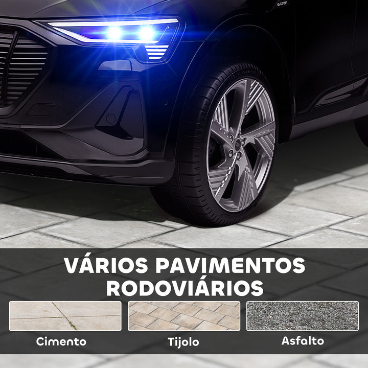 Carro Elétrico Audi E-Tron 12V para Crianças acima de 3 Anos com Controle Remoto Faróis Buzina Música MP3 TF USB e Abertura da Porta 3-8km/h 108x60x47 cm Preto