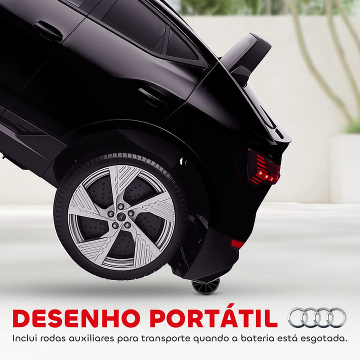 Carro Elétrico Audi E-Tron 12V para Crianças acima de 3 Anos com Controle Remoto Faróis Buzina Música MP3 TF USB e Abertura da Porta 3-8km/h 108x60x47 cm Preto
