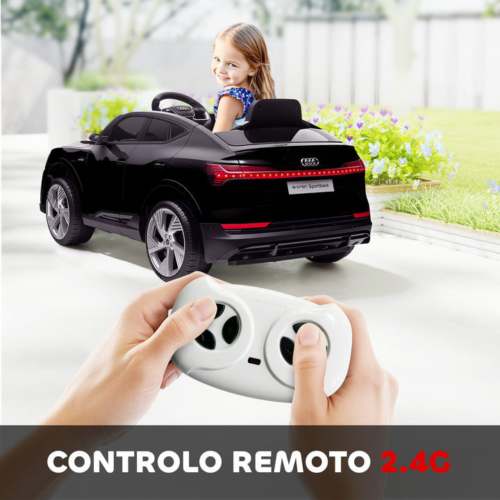 Carro Elétrico Audi E-Tron 12V para Crianças acima de 3 Anos com Controle Remoto Faróis Buzina Música MP3 TF USB e Abertura da Porta 3-8km/h 108x60x47 cm Preto