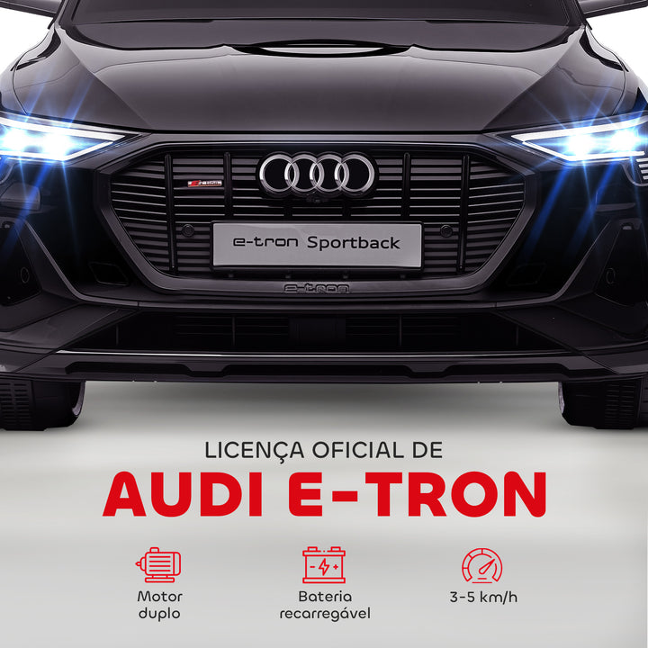Carro Elétrico Audi E-Tron 12V para Crianças acima de 3 Anos com Controle Remoto Faróis Buzina Música MP3 TF USB e Abertura da Porta 3-8km/h 108x60x47 cm Preto