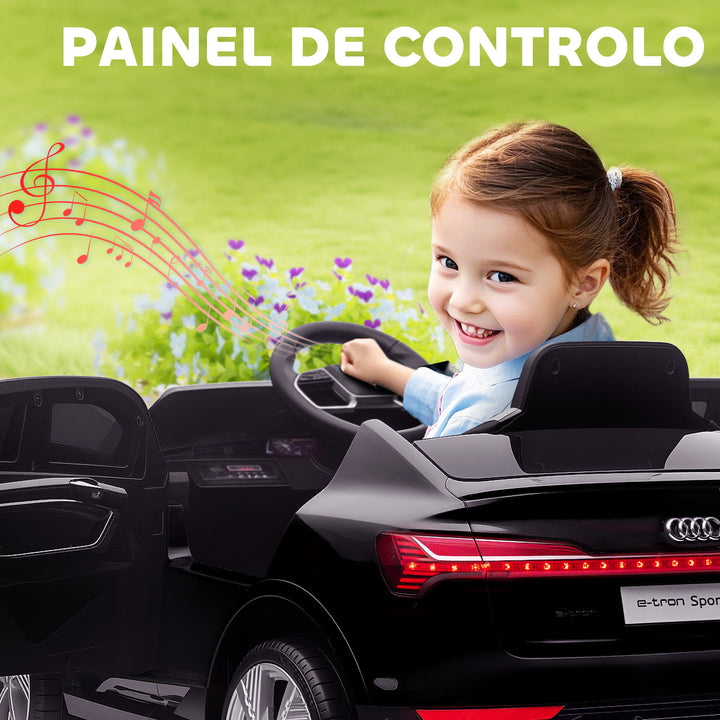Carro Elétrico Audi E-Tron 12V para Crianças acima de 3 Anos com Controle Remoto Faróis Buzina Música MP3 TF USB e Abertura da Porta 3-8km/h 108x60x47 cm Preto