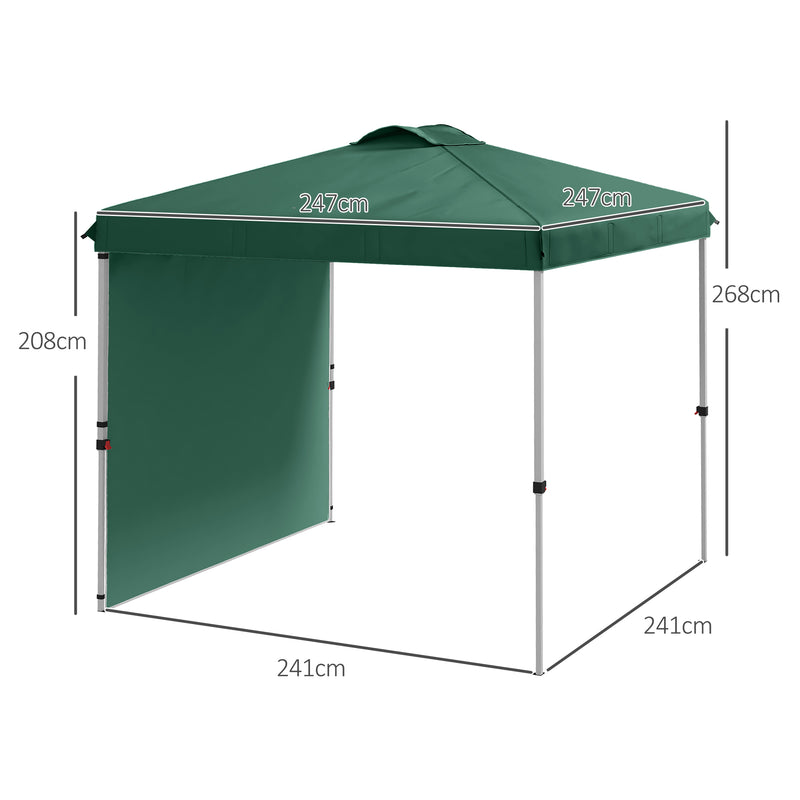 Tenda Dobrável 2,5x2,5 m Altura Ajustável Tenda de Jardim com 1 Parede Lateral Teto com Ventilação e Bolsa de Transporte para Acampamento Festas Verde