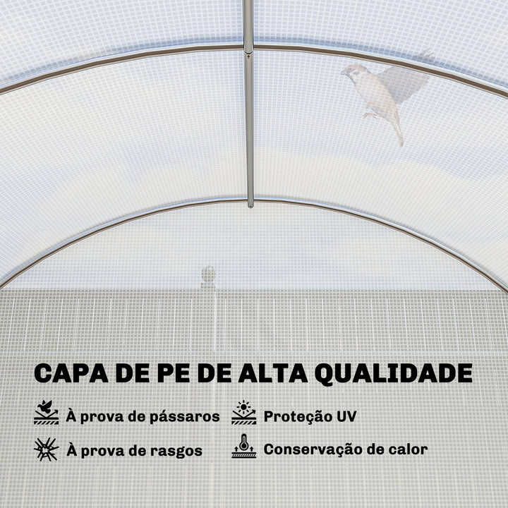 Estufa de Exterior 6x3x2 m Túnel de Cultivo com Porta de Dobradiças Janelas com Rede Cobertura de PE 140g/m² e Estrutura de Aço Galvanizado Anti-UV Impermeável para Cultivo Branco