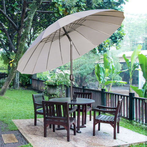 Chapéu de Sol de Jardim Ø2,5x2,4 m Chapéu de Sol de Terraço com Manivela Manual Mastro Flexível Impermeável e 18 Varas para Exterior Cinza