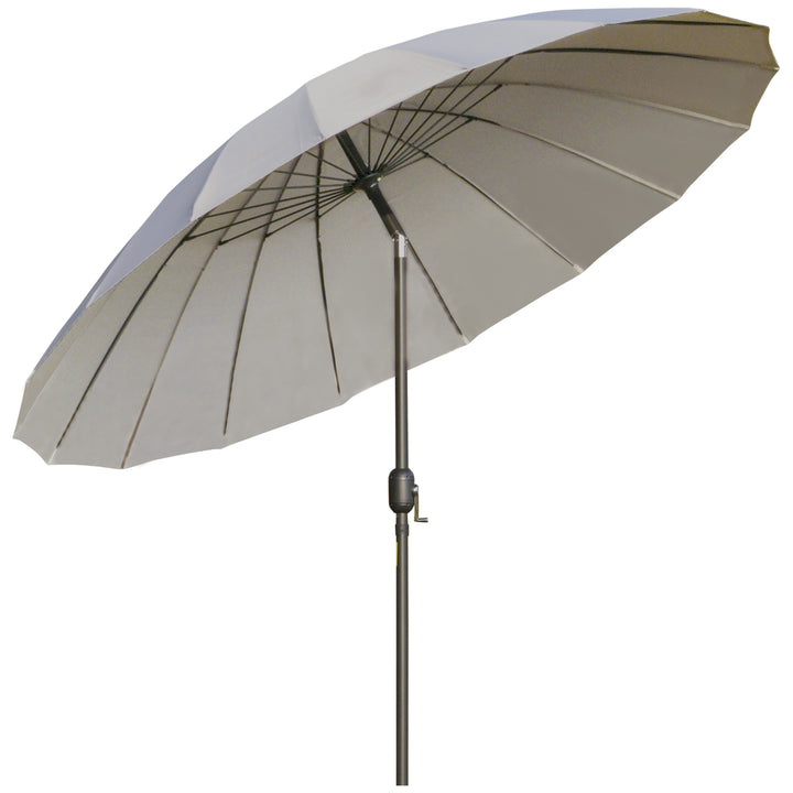 Chapéu de Sol de Jardim Ø2,5x2,4 m Chapéu de Sol de Terraço com Manivela Manual Mastro Flexível Impermeável e 18 Varas para Exterior Cinza