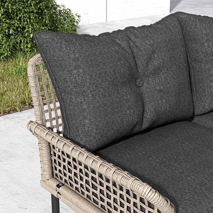 Conjunto de Jardim em Vime Sintético Conjunto de Móveis de Exterior com Sofá de 4 Módulos 1 Mesa de Centro e Almofadas Cinza
