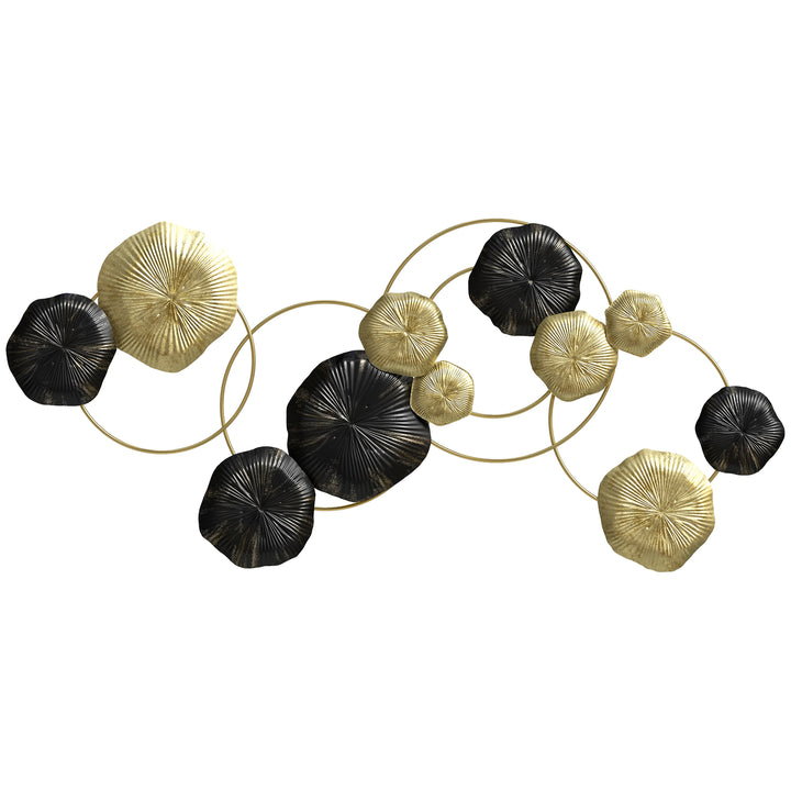 Decoração de Parede em Metal com Forma de Flor de Lótus Adorno para Sala Moderna Escultura de Parede para Decoração de Casa Quarto, Escritório 84x35 cm Dourado e Preto