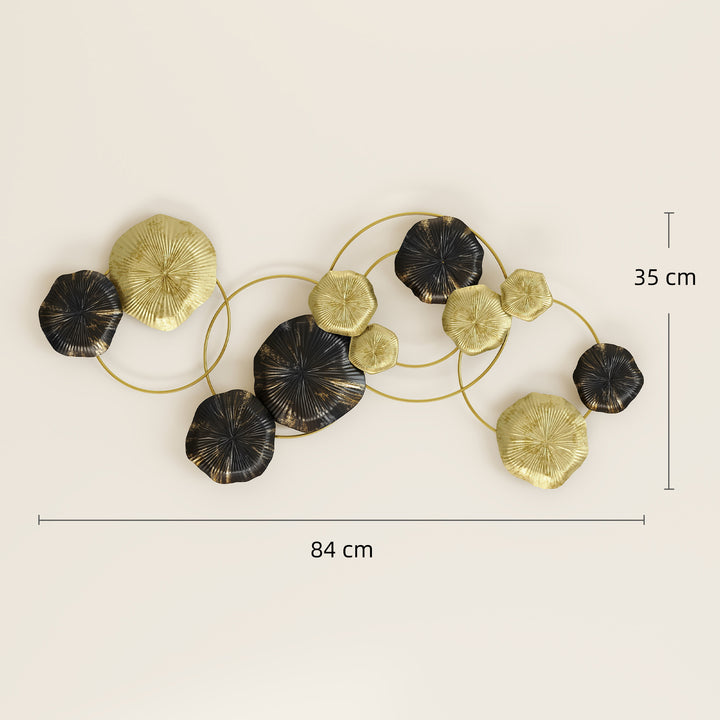 Decoração de Parede em Metal com Forma de Flor de Lótus Adorno para Sala Moderna Escultura de Parede para Decoração de Casa Quarto, Escritório 84x35 cm Dourado e Preto