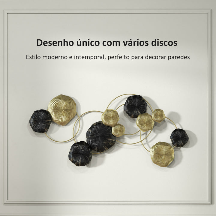 Decoração de Parede em Metal com Forma de Flor de Lótus Adorno para Sala Moderna Escultura de Parede para Decoração de Casa Quarto, Escritório 84x35 cm Dourado e Preto