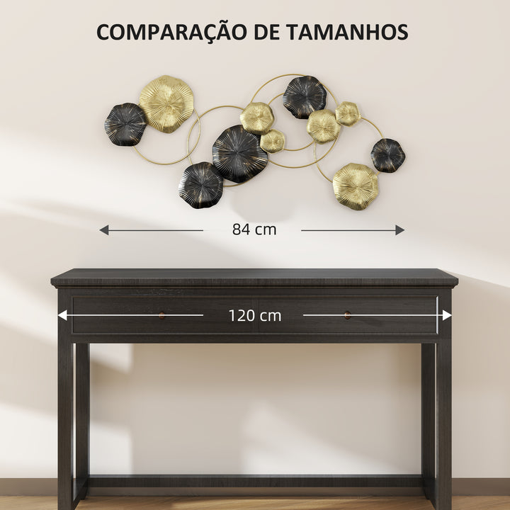 Decoração de Parede em Metal com Forma de Flor de Lótus Adorno para Sala Moderna Escultura de Parede para Decoração de Casa Quarto, Escritório 84x35 cm Dourado e Preto