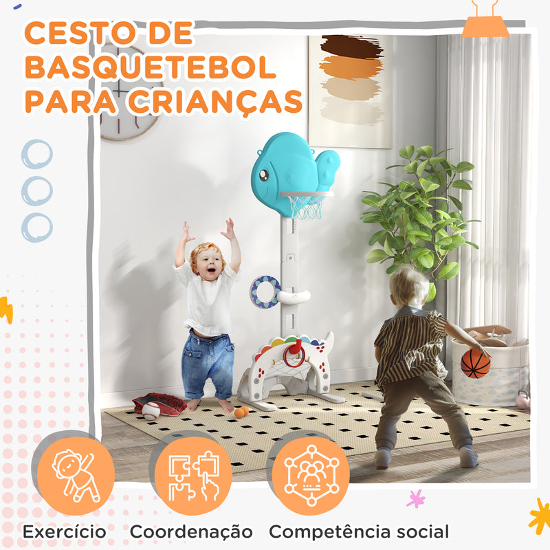 Cesta de Basquetebol Infantil 5 em 1 Cesta de Basquetebol para Crianças com Altura Ajustável com Tema Peixe Dourado Futebol Golf Jogo de Lançamento de Bola para Interior Multicolorido