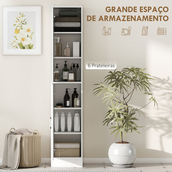Coluna Casa de Banho com Espelho Móvel Alto Casa de Banho com 2 Portas e Prateleiras Interiores Ajustáveis Multiúso para Cozinha Sala de Estar 32x28x162cm Branco