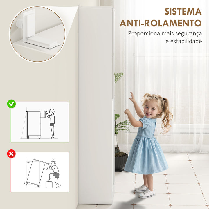Coluna Casa de Banho com Espelho Móvel Alto Casa de Banho com 2 Portas e Prateleiras Interiores Ajustáveis Multiúso para Cozinha Sala de Estar 32x28x162cm Branco