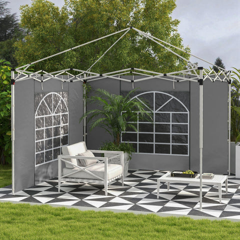 2 Paredes Laterais para Tendas 3 x 3 / 3 x 6 m, 300x200 cm, Paredes de Substituição para Pavilhão em Tecido Oxford com Janela Enrolável e Porta com Fecho, para Festas, Cinzento