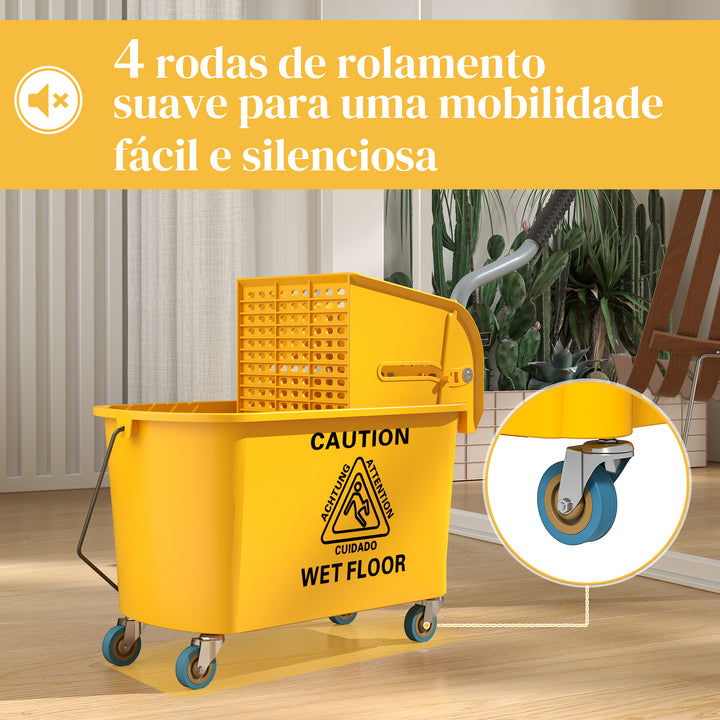 Balde de Limpeza com Esfregona e Rodas Capacidade de 20 L Balde de Limpeza com Sistema de Escurridor de Esfregona e Pega de Transporte para Doméstico e Comercial 45x26,5x70 cm Amarelo
