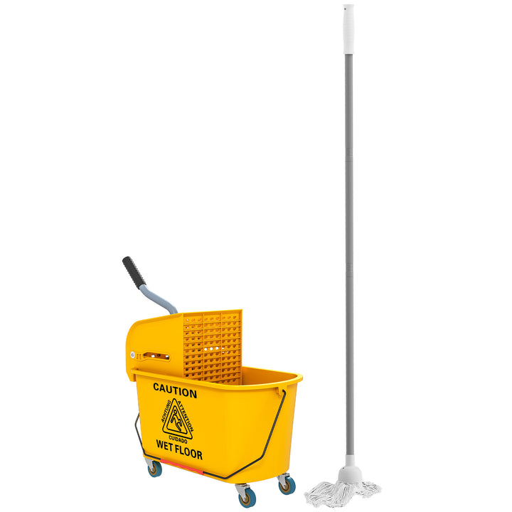 Balde de Limpeza com Esfregona e Rodas Capacidade de 20 L Balde de Limpeza com Sistema de Escurridor de Esfregona e Pega de Transporte para Doméstico e Comercial 45x26,5x70 cm Amarelo