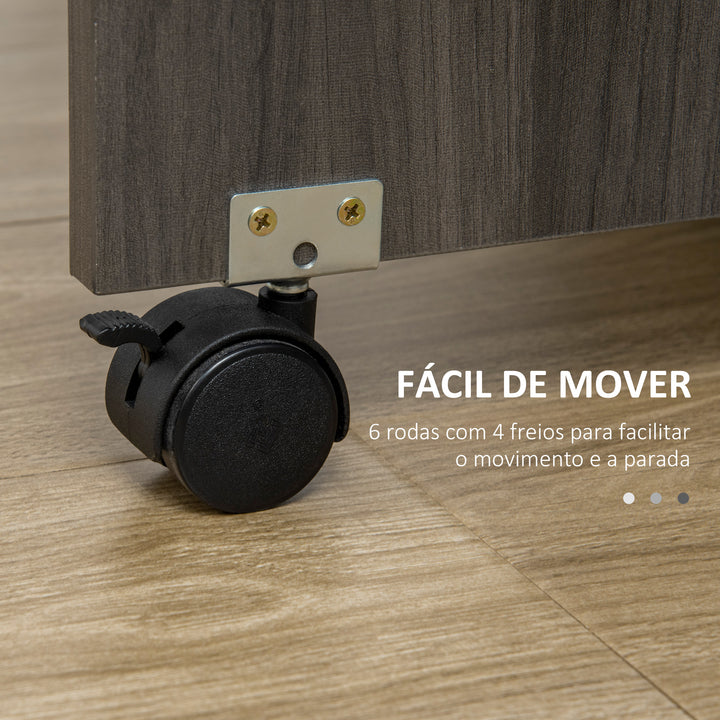 Mesa de Refeição Dobrável com Rodas Mesa Abatível com 2 Gavetas e Armário Mesa Auxiliar Multifuncional para Estúdio Cozinha 120x60x76,5 cm Cinza