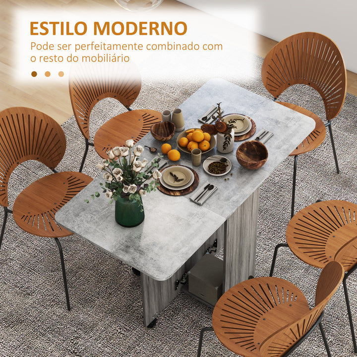 Mesa de Refeição Dobrável com Rodas Mesa Abatível com 2 Gavetas e Armário Mesa Auxiliar Multifuncional para Estúdio Cozinha 120x60x76,5 cm Cinza