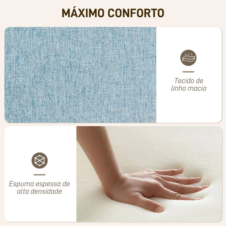 Poltrona com Apoio para Pés Poltrona de Leitura com Encosto Alto Capitonê Pés de Madeira e Revestimento em Linho Cadeira para Sala Quarto Escritório 70x72x94 cm Azul Claro