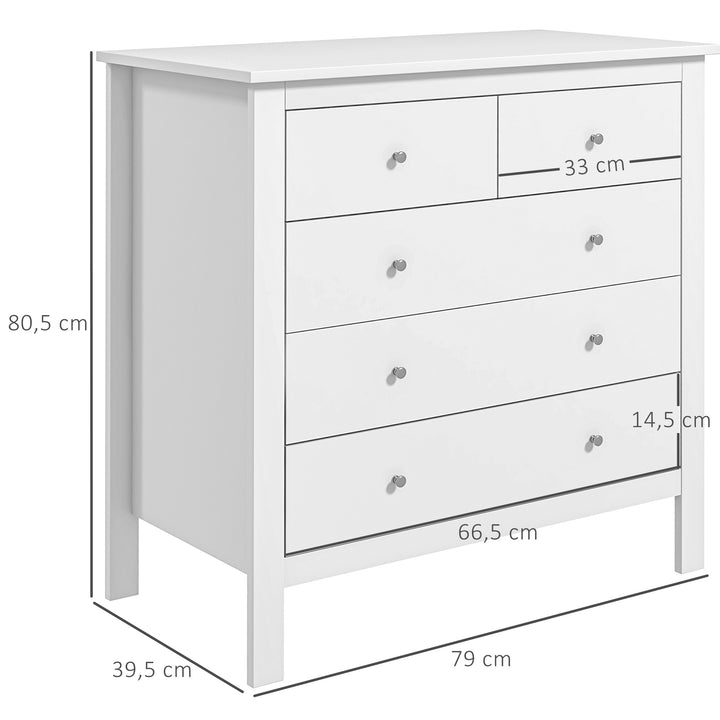 Cómoda com 5 Gavetas Cómoda de Quarto com Pés Elevados Cómoda para Sala Escritório Estilo Moderno 79x39,5x80,5 cm Branco