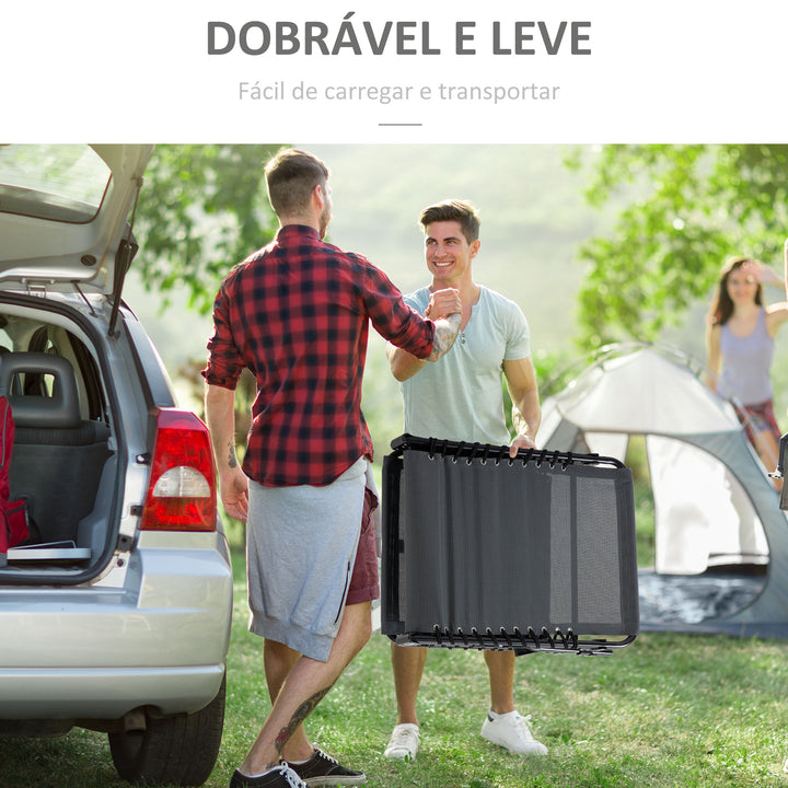 Espreguiçadeira Dobrável Espreguiçadeira de Jardim com Encosto Ajustável Apoio para a Cabeça Acolchoado Bolso Lateral e Estrura de Aço 185x58x30 cm Cinza