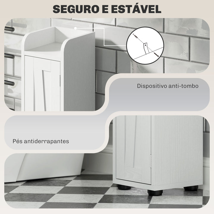 Coluna Casa de Banho Móvel Casa de Banho com 2 Portas gaveta Compartimento Aberto Prateleiras Ajustáveis e Suporte para Papel Higiênico Armário Casa de Banho Rústico 20x20x185 cm Branco
