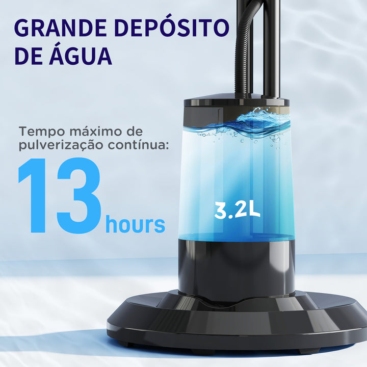 Ventoinha de Pé com Nebulizador 75 W Temporizador Depósito de 3,2L Controlo Remoto 3 Velocidades 3 Hélices e Ecrã LED Ø44,5 cm Preto