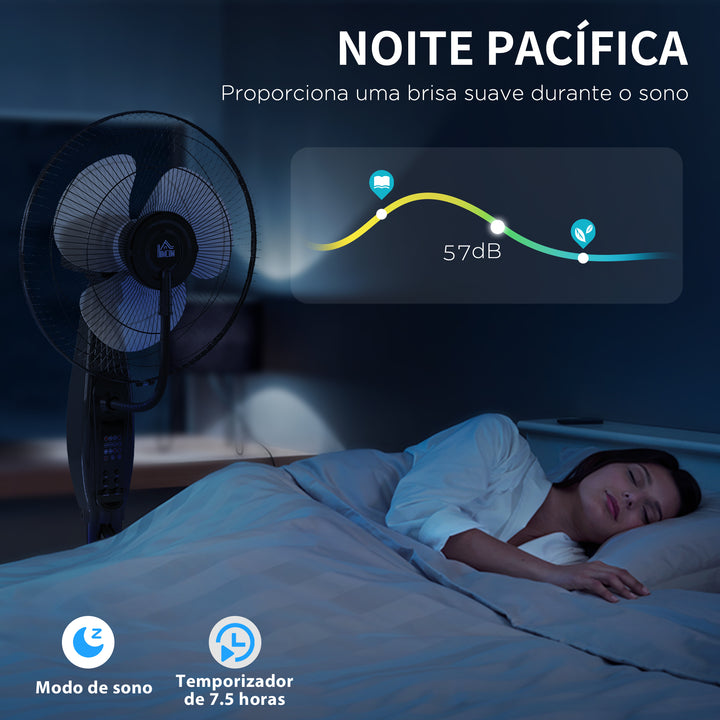 Ventoinha de Pé com Nebulizador 75 W Temporizador Depósito de 3,2L Controlo Remoto 3 Velocidades 3 Hélices e Ecrã LED Ø44,5 cm Preto