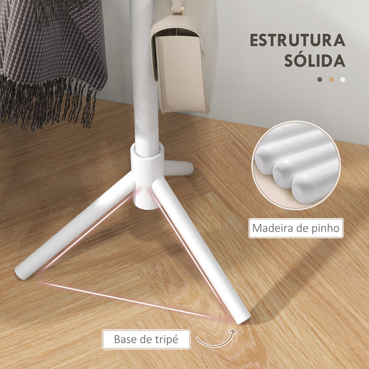 Cabide de Pé de Madeira Cabide de Pé com 8 Ganchos para Pendurar Roupa e Bolsas Cabide em Forma de Árvore para Corredor Entrada Quarto 40x40x165 cm Branco