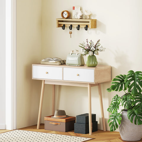 Mesa Consola Moderna Consola de Entrada Estreita com 2 Gavetas para Corredor Entrada Sala ou Dormitório 86x35x75 cm Carvalho