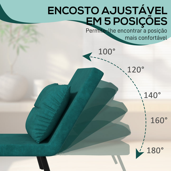 Poltrona Convertível em Cama Dobrável Poltrona Convertível em Cama com Encosto Ajustável em 5 Níveis e Almofada Acolchoada para Escritório Dormitório Sala de Estar Carga 120 kg 63x73x81 cm Verde