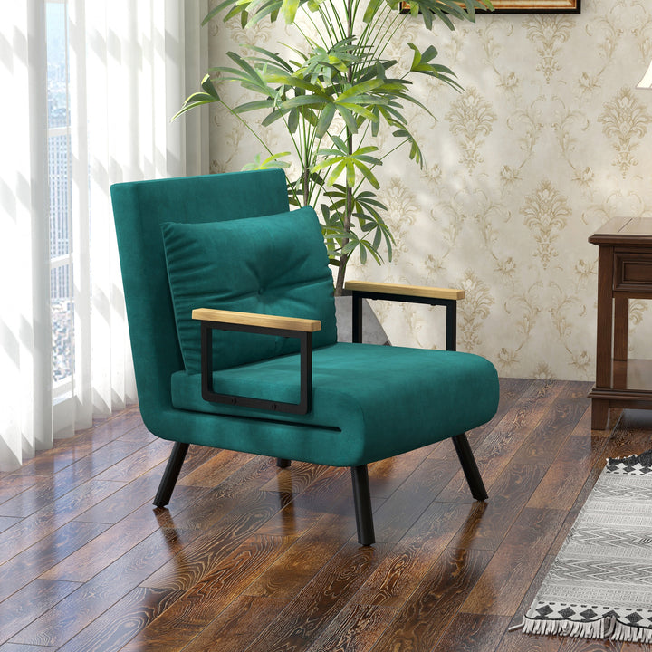 Poltrona Convertível em Cama Dobrável Poltrona Convertível em Cama com Encosto Ajustável em 5 Níveis e Almofada Acolchoada para Escritório Dormitório Sala de Estar Carga 120 kg 63x73x81 cm Verde