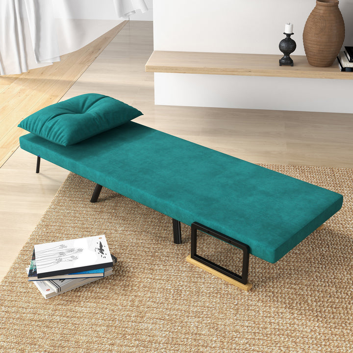 Poltrona Convertível em Cama Dobrável Poltrona Convertível em Cama com Encosto Ajustável em 5 Níveis e Almofada Acolchoada para Escritório Dormitório Sala de Estar Carga 120 kg 63x73x81 cm Verde