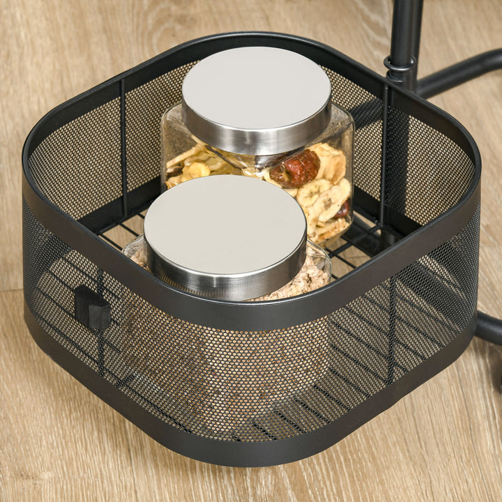 Carrinho Auxiliar com Rodas de 5 Níveis Carrinho de Cozinha com 4 Cestas de Armazenamento Rotativas a 270° e Prateleira Superior para Frutas Legumes Utensílios 33x33x77 cm Preto