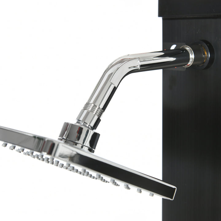 Duche Solar Exterior 40L Duche de Jardim com Cabeçal Torneira Água Quente até 60? e Duche de Pés para Piscina Pátio Praia 19x20x217 cm Preto