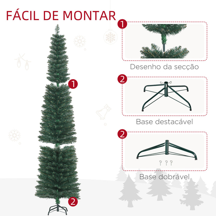 Árvore de Natal Artificial Altura 210 cm com 510 Ramos de Folhas de PVC Ignífugos Base Dobrável e Suporte Metálico Decoração de Natal para Interiores Ø56x210 cm Verde