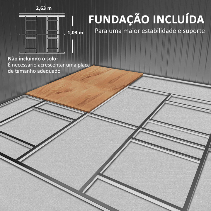 Abrigo de Jardim Metálico 340x386x200cm Abrigo de Exterior para Armazenamento de Ferramentas com Base Incluida 4 Janelas de Ventilação e Porta Corredeira Marrom