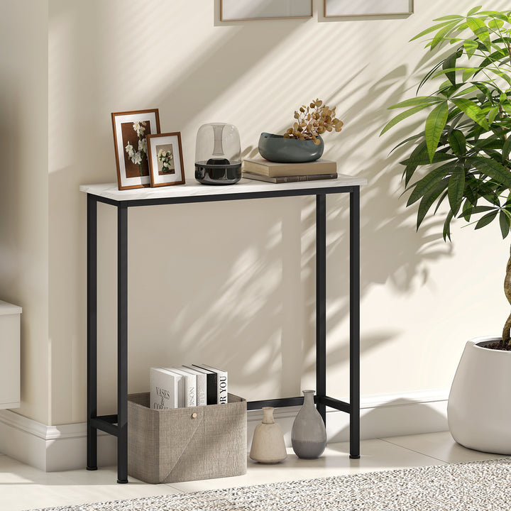 Mesa Consola Moderna Consola Estreita com Superfície com Efeito Mármore e Estrutura de Metal para Entrada Sala de Estar 75x24x76 cm Branco e Preto
