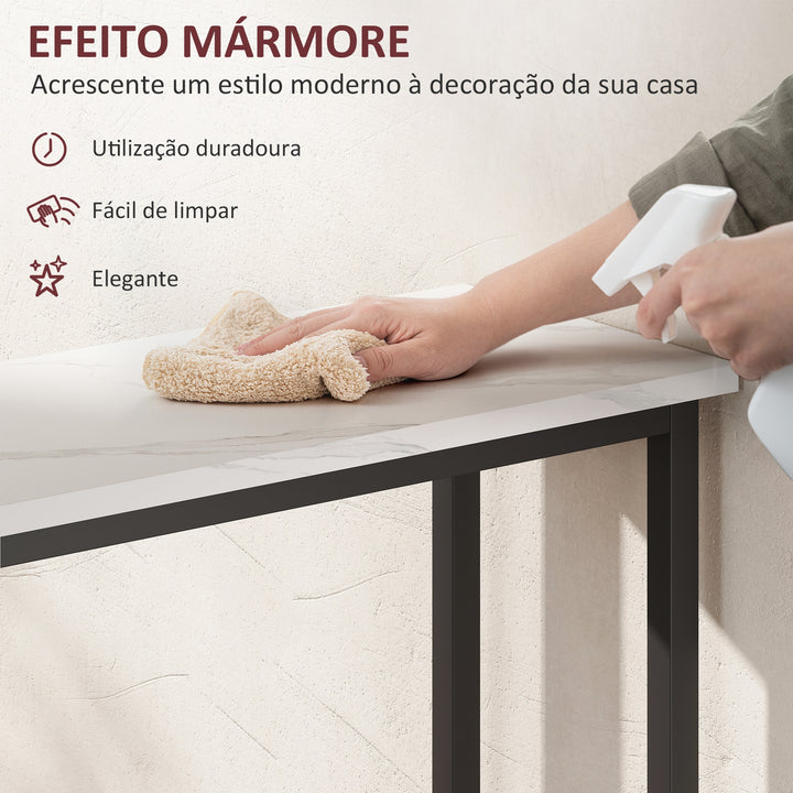Mesa Consola Moderna Consola Estreita com Superfície com Efeito Mármore e Estrutura de Metal para Entrada Sala de Estar 75x24x76 cm Branco e Preto