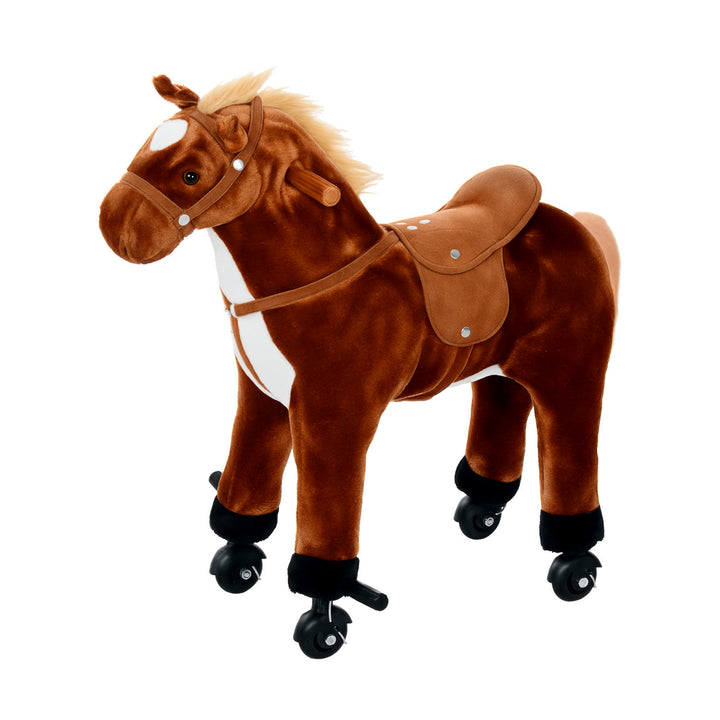 Cavalo de Brinquedo para Crianças de +3 Anos Cavalo de Brinquedo com Rodas Sons e Estrutura de Metal Carga 60kg 65x28x75 cm Castanho
