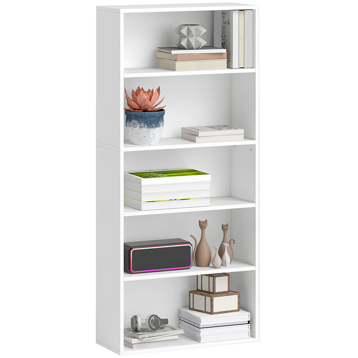 Estante de 5 Níveis Estante para Livros com 2 Prateleiras Ajustáveis para Sala de Estar Escritório Quarto 60x24x133,5 cm Branco