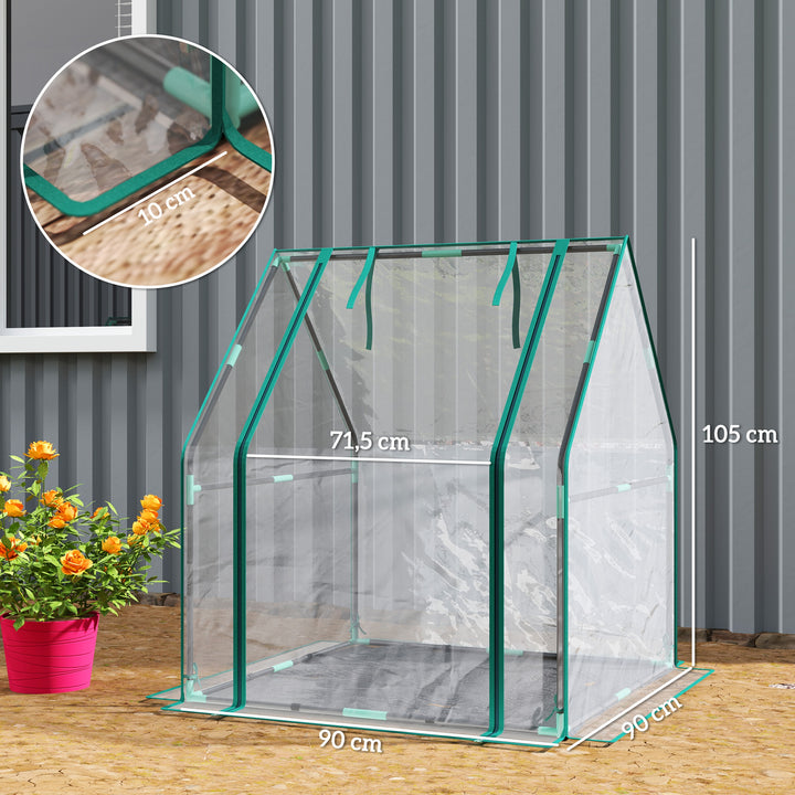 Estufa Pequena Estufa de Exterior Porta com Fecho de Correr Base de Tecido PE Impermeável e Estrutura de Aço Estufa para Cultivar Plantas Flores 90x90x105 cm Transparente