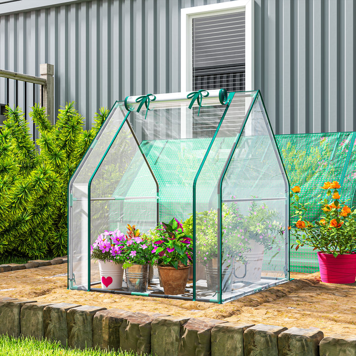 Estufa Pequena Estufa de Exterior Porta com Fecho de Correr Base de Tecido PE Impermeável e Estrutura de Aço Estufa para Cultivar Plantas Flores 90x90x105 cm Transparente