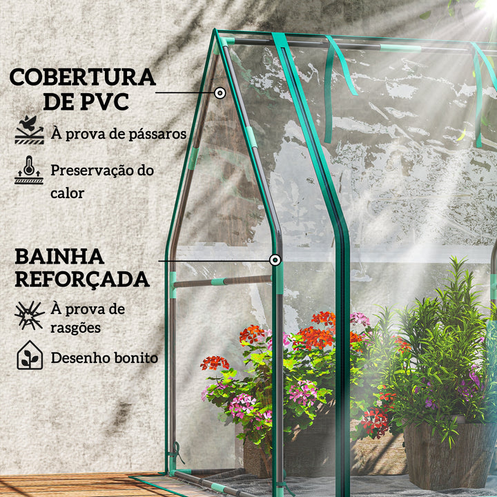 Estufa Pequena Estufa de Exterior Porta com Fecho de Correr Base de Tecido PE Impermeável e Estrutura de Aço Estufa para Cultivar Plantas Flores 90x90x105 cm Transparente