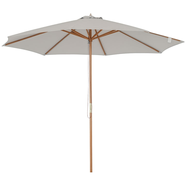 Chapéu de Sol de Jardim Ø300x250cm com Sistema de Polia Teto Ventilado e Mastro Desmontável de Madeira para Terraço Pátio Exterior Cinza Claro