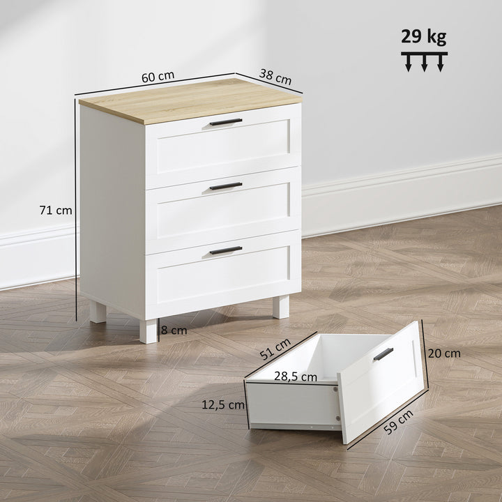 Cómoda Estreita com 3 Gavetas Cómoda de Quarto com Pés de Madeira Cómoda Auxiliar para Sala Escritório Estilo Moderno 60x38x71 cm Branco