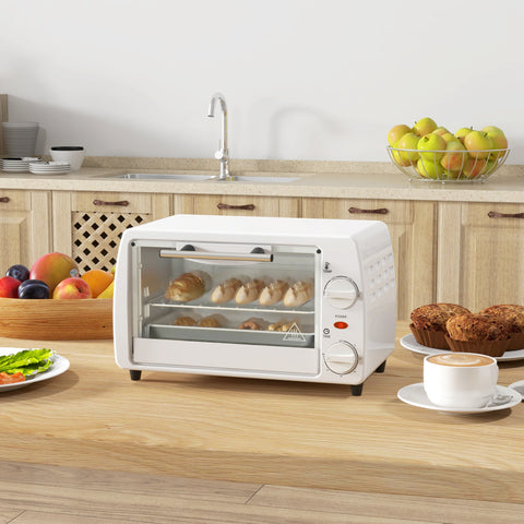 Mini Forno Elétrico 10 Litros 750W com Temperatura até 230 °C Temporizador 60 Minutos Bandeja e Grade 36,5x26x22 cm Branco