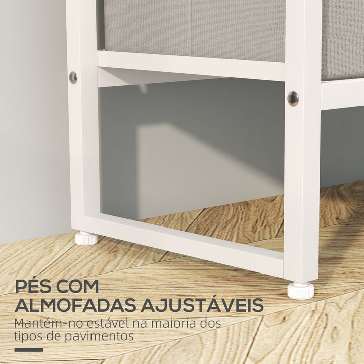 Suporte para Cabides com 3 Gavetas de Tecido Barra para Pendurar e Prateleira de Armazenamento para Entrada Quarto Sala 58,5x30x178 cm Natural