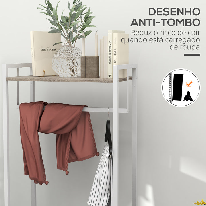 Suporte para Cabides com 3 Gavetas de Tecido Barra para Pendurar e Prateleira de Armazenamento para Entrada Quarto Sala 58,5x30x178 cm Natural